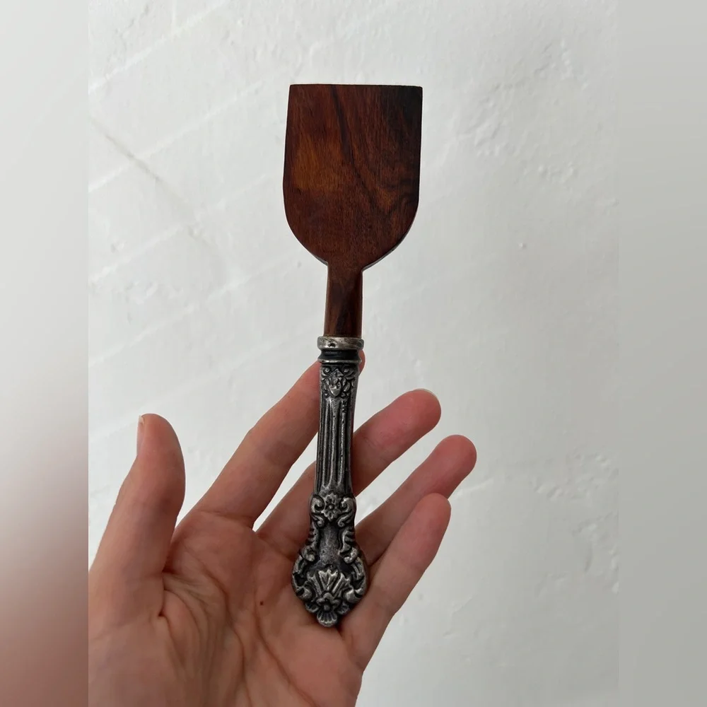 Anthropologie Cheese Knife Set 3 hardwood silver handle knives